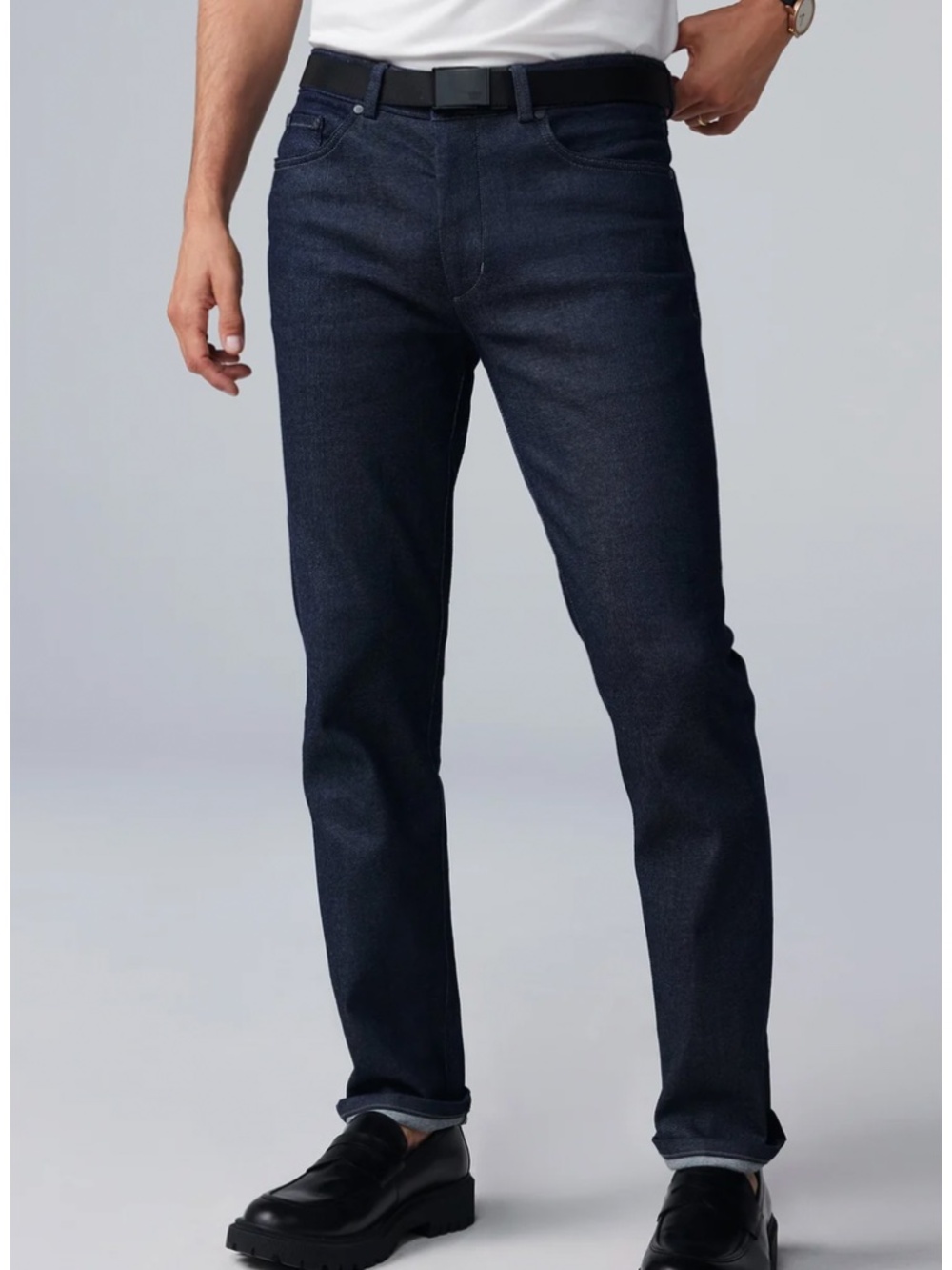 Mack Weldon Silver Denim men's Jeans 34x32, dark blue, slim fit with stretch